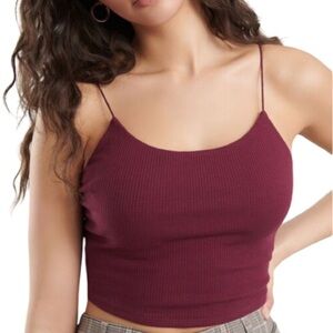 Garage The Ribbed Bungee Cami Top Burgundy Cropped Spaghetti Straps S